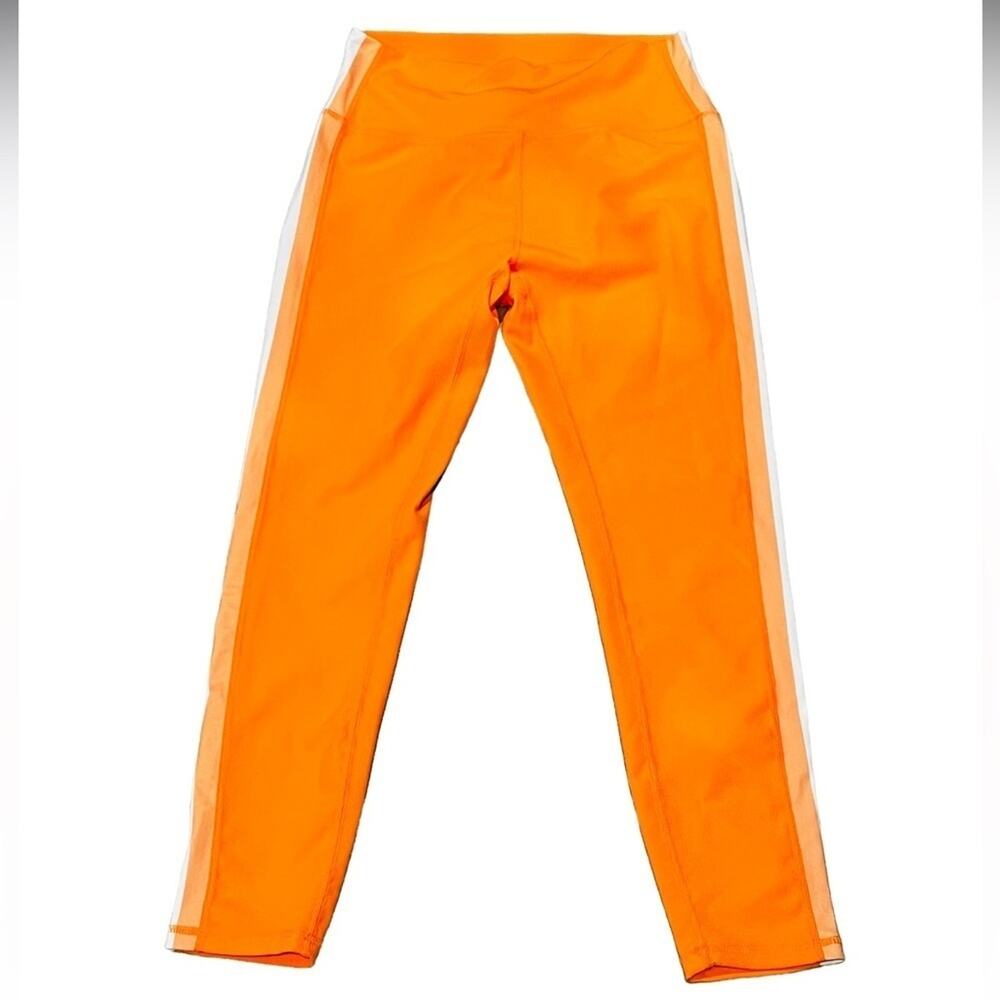 WILO THE LABEL Ribbed Leggings Orange With Side Stripes Size L NWT